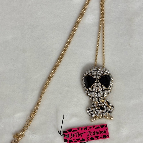 Betsey Johnson Gold/Black Spider-Man Necklace with Silver Crystal Pendant - Picture 1 of 4